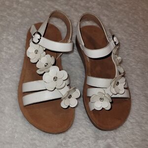 Toddler Girl Shoes * White & Brown Sandals * Floral * Lucky Top * Size 10